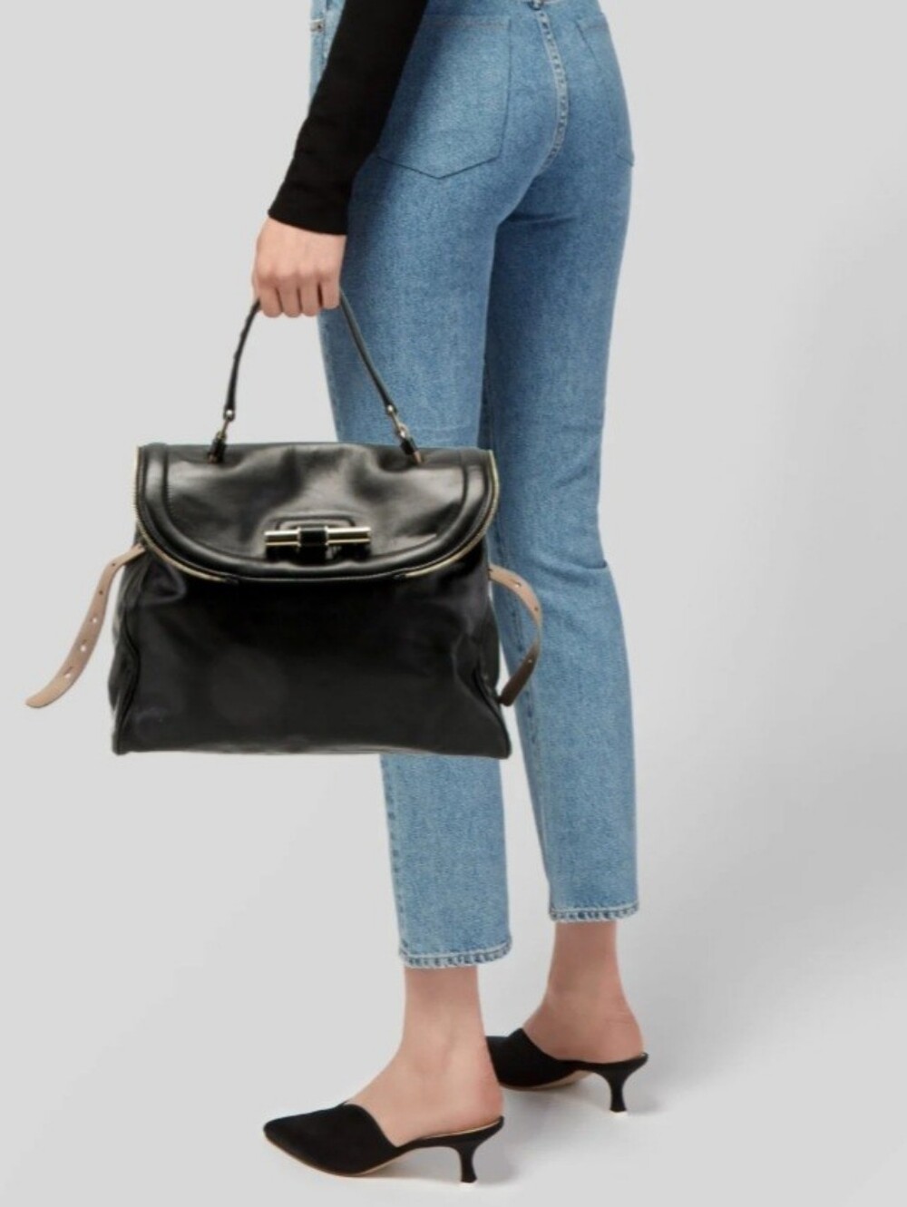 Jimmy Choo Black Leather Shoulder Bag W/Dust Bag